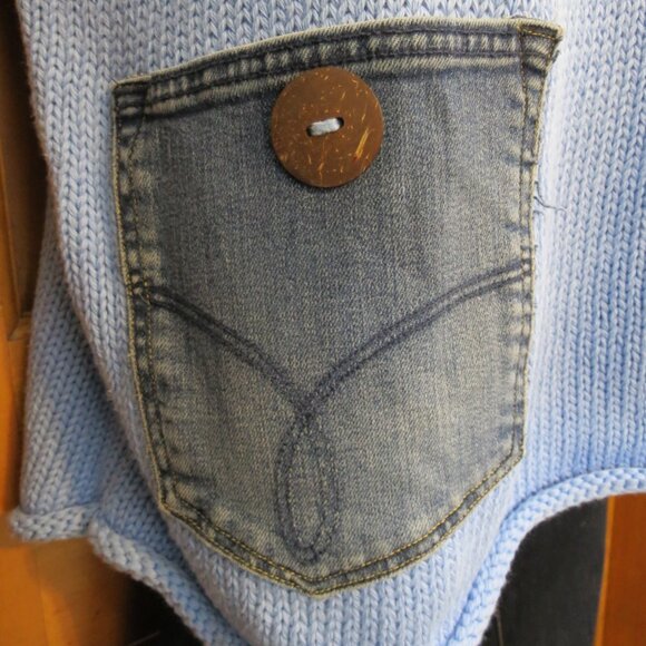 Shannon Passero Blue Marion Pullover Sweater 100% Cotton Denim Pocket Large - Picture 6 of 13
